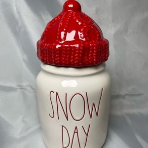 Rae Dunn Snow Day Canister with Red Winter Hat Topper Lid